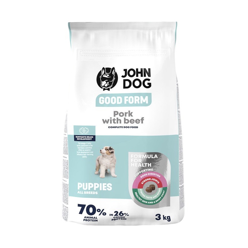 JOHN DOG Good Form Junior Cūkas ar liellopu - sausais suņu barība - 3kg