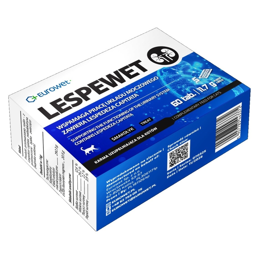 EUROWET Lespewet šlapimo sistema - papildai katėms - 60 tablečių