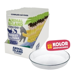 ANIMAL ISLAND Kasdienis kalakutienos ir tuno sultinyje dėžutė - šlapias kačių maistas - 12x85g + nemokamas lėkštė