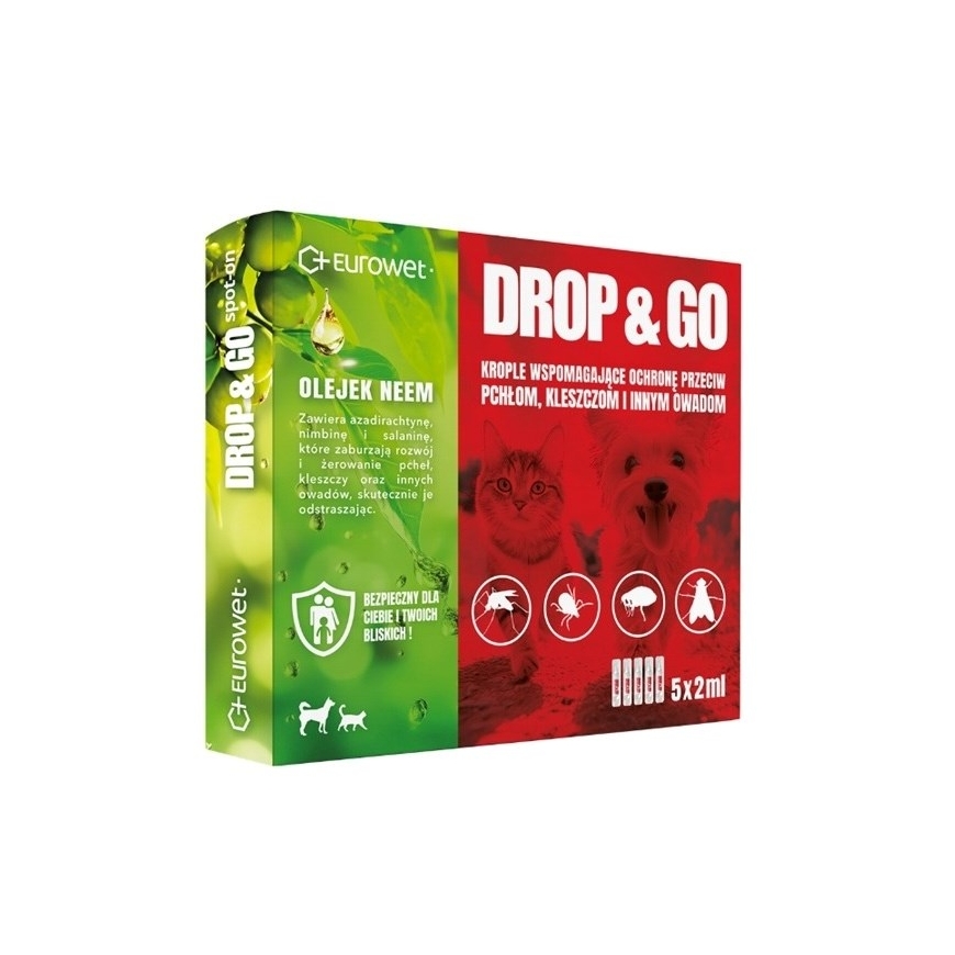 EUROWET Drop&Go Spot-on – flea and tick drops for dogs and cats – 5x2 ml