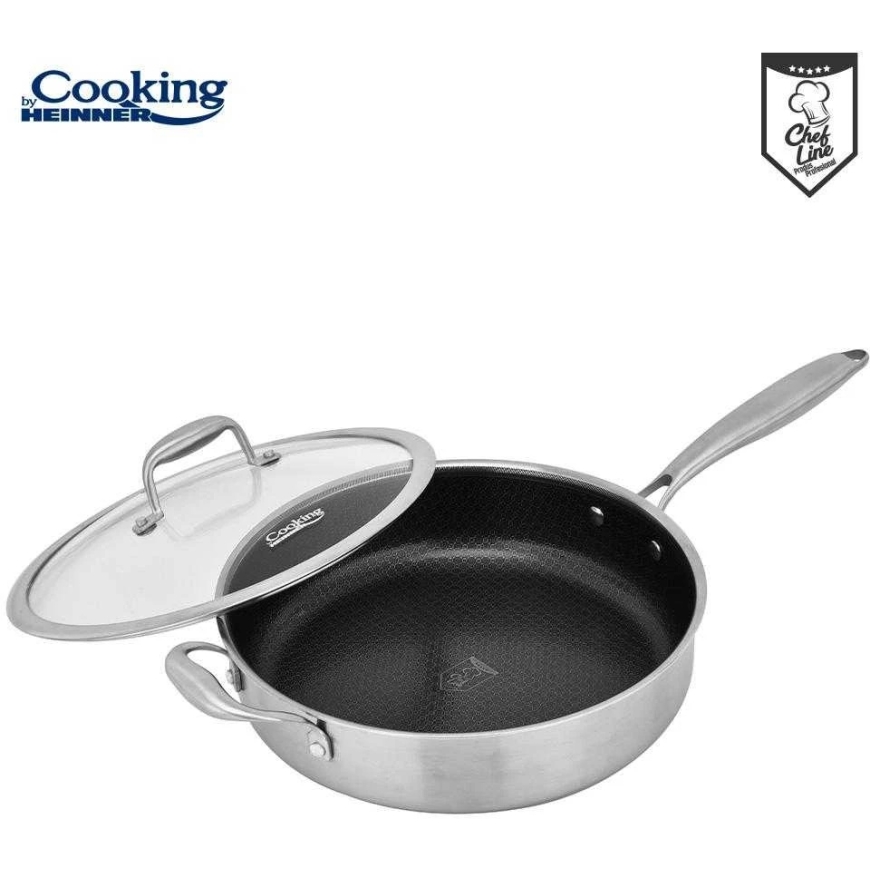 STAINLESS STEEL DEEP FRYING PAN + 3-LAYER GLASS LID 28*7.5 CM, 4.2 L, TITANIUM3, COOKING BY HEINNER – 2