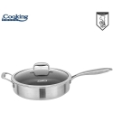 STAINLESS STEEL DEEP FRYING PAN + 3-LAYER GLASS LID 28*7.5 CM, 4.2 L, TITANIUM3, COOKING BY HEINNER STAINLESS STEEL DEEP FRYING PAN + 3-LAYER GLASS LID 28*7.5 CM, 4.2 L, TITANIUM3, COOKING BY HEINNER