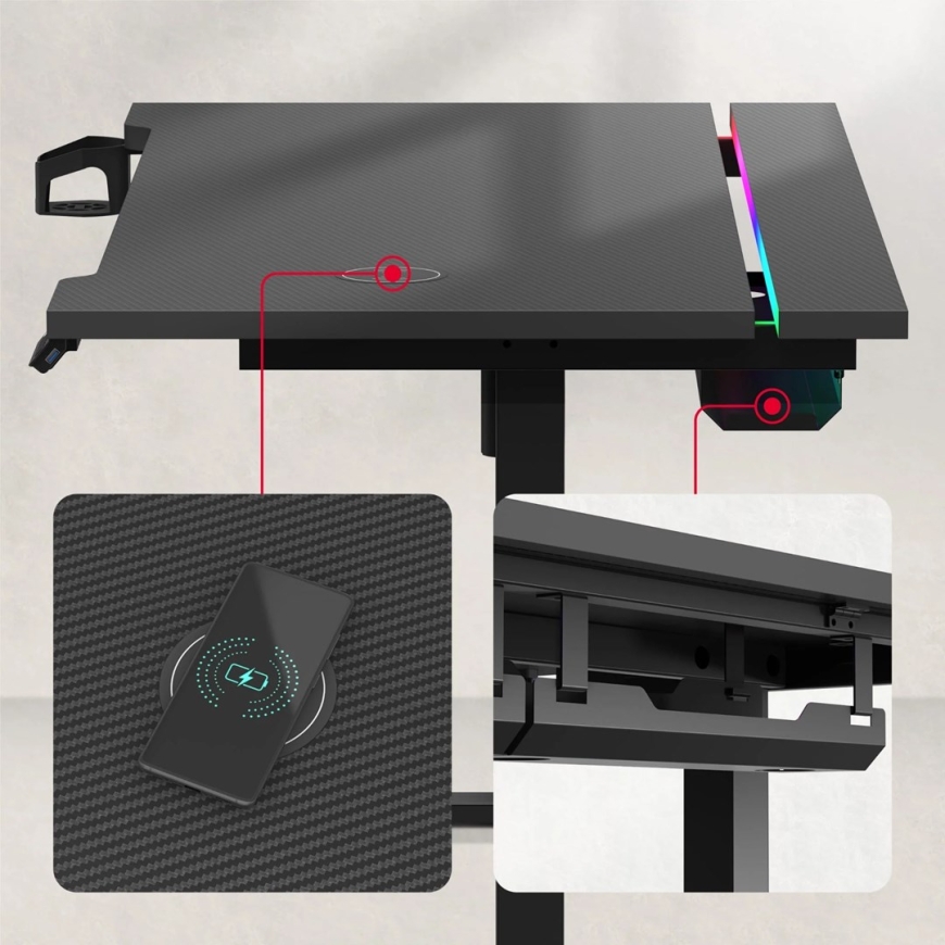 Huzaro Hero 8.7 RGB Electric Gaming Desk – Black – 5