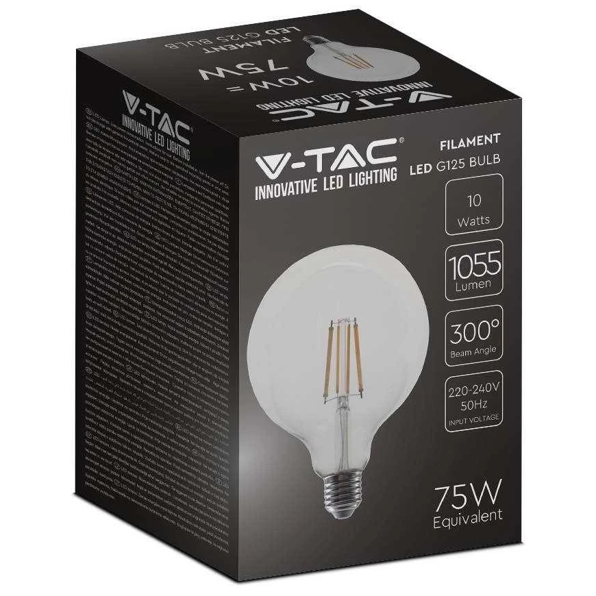 V-tac 10W LED filamentlamp, G125, E27, 4000K – 3