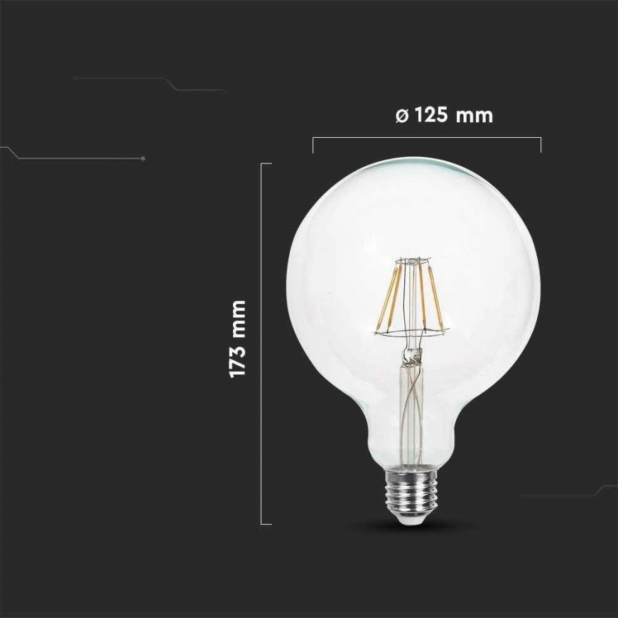 V-tac 10W LED filamentlamp, G125, E27, 4000K – 4