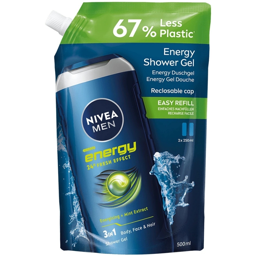 „Nivea“ vyrams skirtas dušo želė „Energy“ papildymas, 500 ml – 2