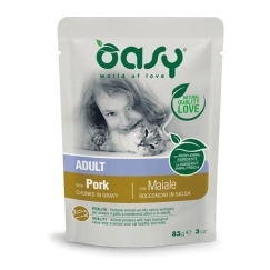 OASY gabaliņi mērces veidā ar cūkas gaļu - mitrā kaķu barība - 85g