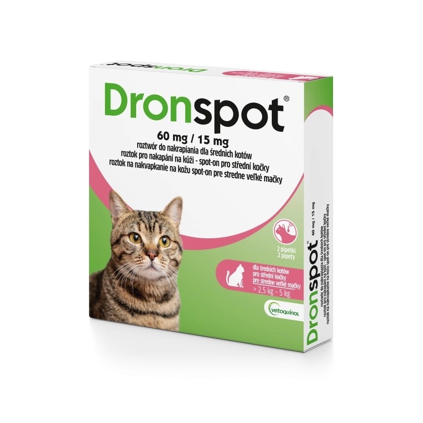 VETOQUINOL Dronspot (2,5-5kg) - antiparazitinės lašai katėms - 2x0,7ml