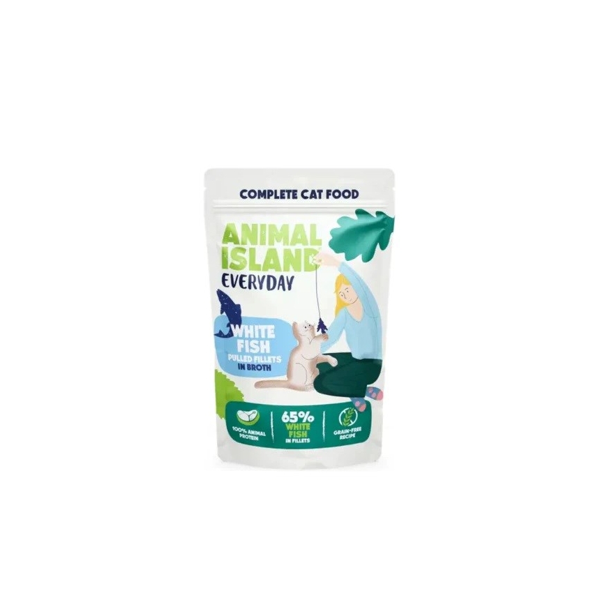 ANIMAL ISLAND Balta žuvis sultyje - drėgna kačių maistas - 40x85g – 4