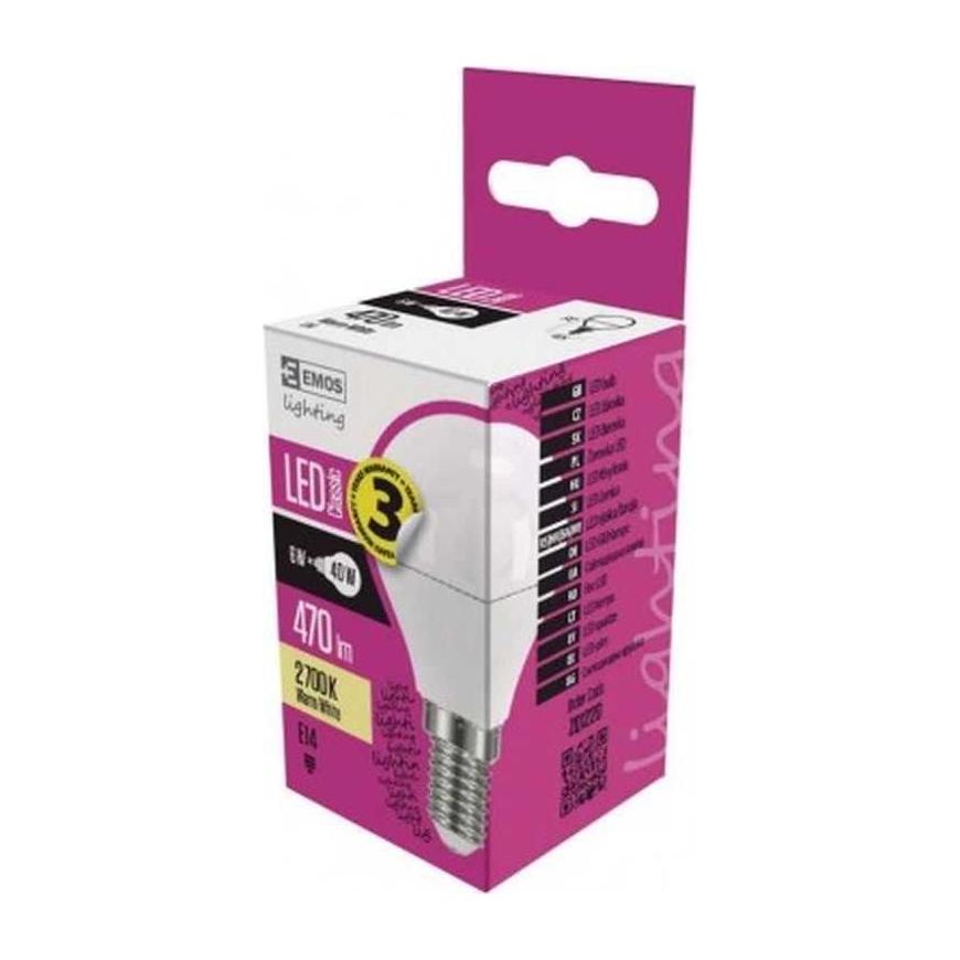 EMOS Эмис светодиодная лампочка 6W E14 470lm 2700K BLOBE CLASSIC ZQ1220