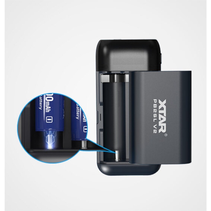 Laturi / Power Bank -akku Li-ion 18650 / 20700 / 21700 Xtar PB2SL V2 musta – 3