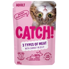 CATCH Trijų rūšių mėsos ir morkų želė - drėgnas kačių ėdalas - 85g
