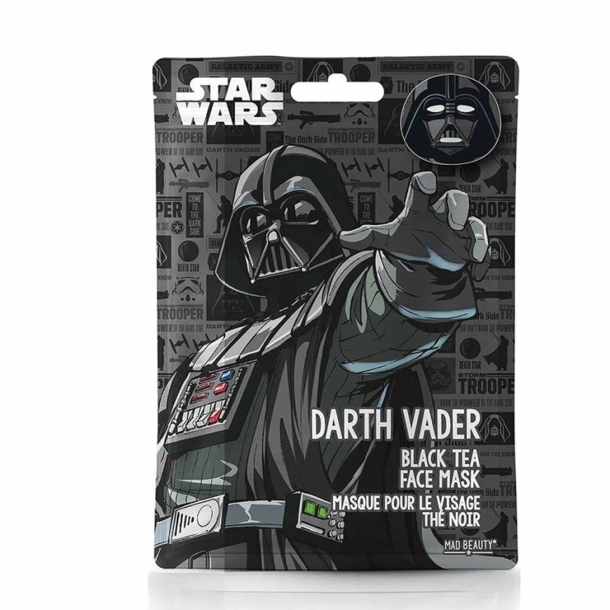 "Mad Beauty Star Wars" moisturizing and fun face mask for kids after summer sun and pool (1 pc. Darth Vader black tea x 25 ml) – 3