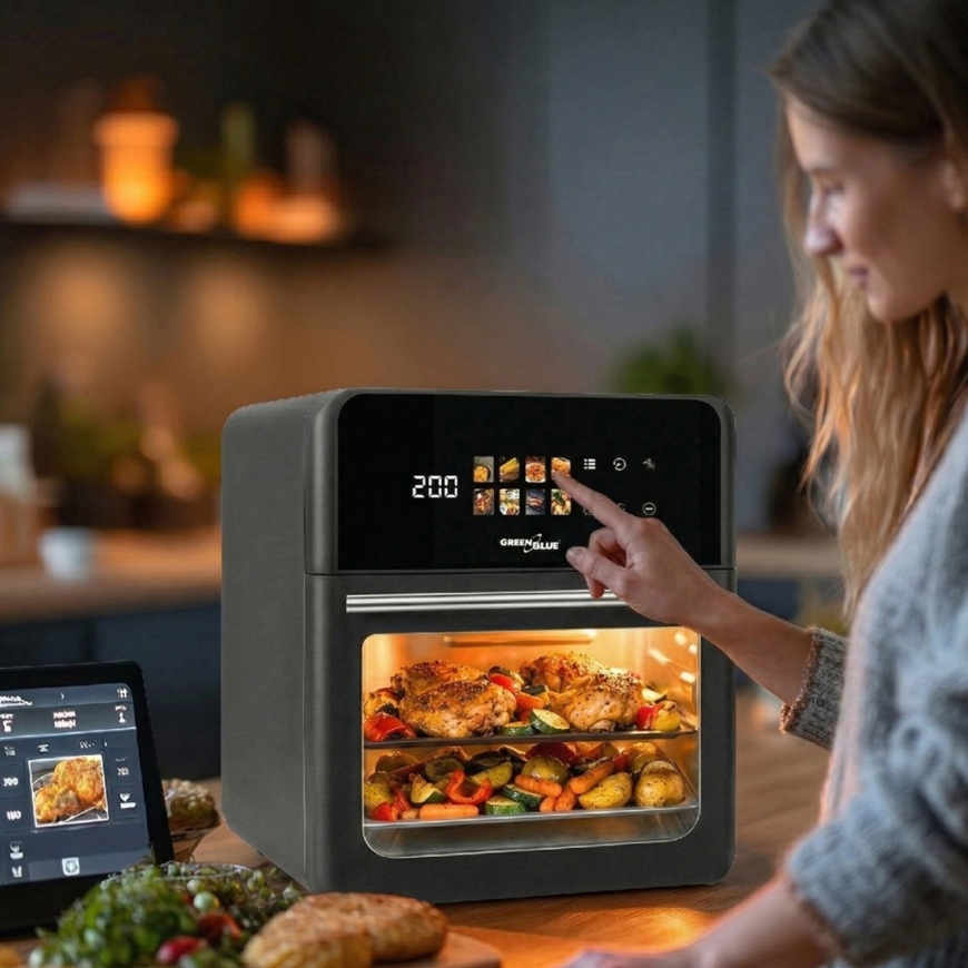 GreenBlue AIR FRYER Alyvos neturintis oro kepėjas, 1800W, 10L talpa, 8 programos, priedai, laikmatis, GB950 – 2