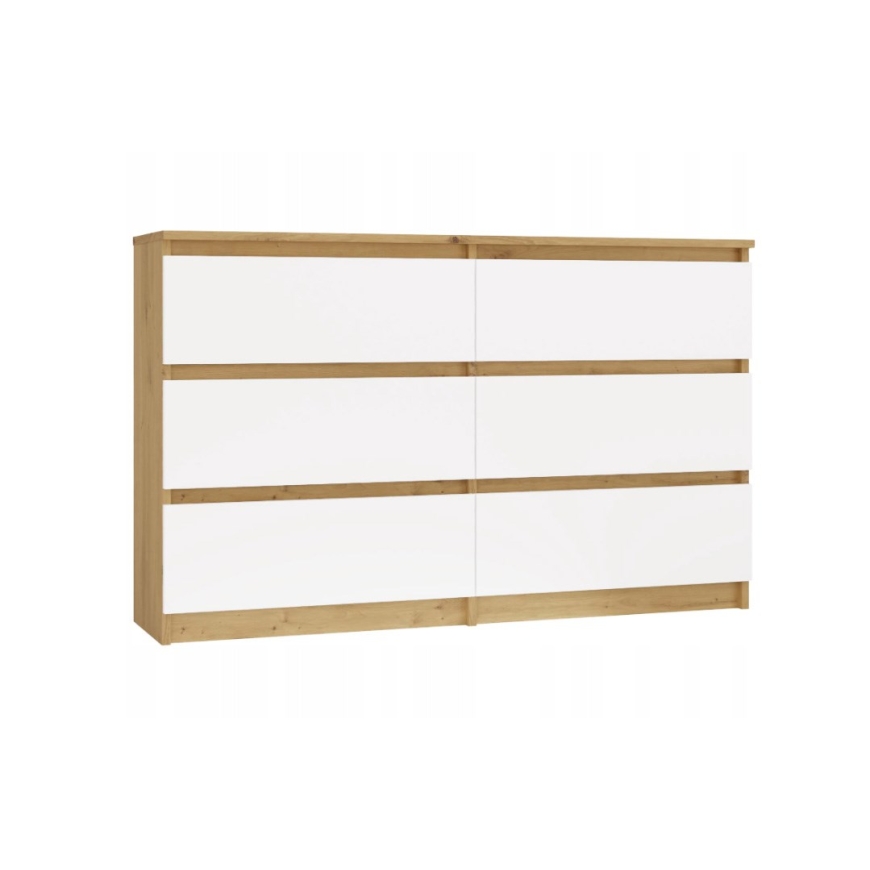 M6 MALWA KOMODA 120 CM 6 DĖŽIŲ ŪKINIS ĄŽUOLAS/BALTA