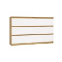 M6 MALWA KOMODA 120 CM 6 DĖŽIŲ ŪKINIS ĄŽUOLAS/BALTA M6 MALWA KOMODA 120 CM 6 DĖŽIŲ ŪKINIS ĄŽUOLAS/BALTA