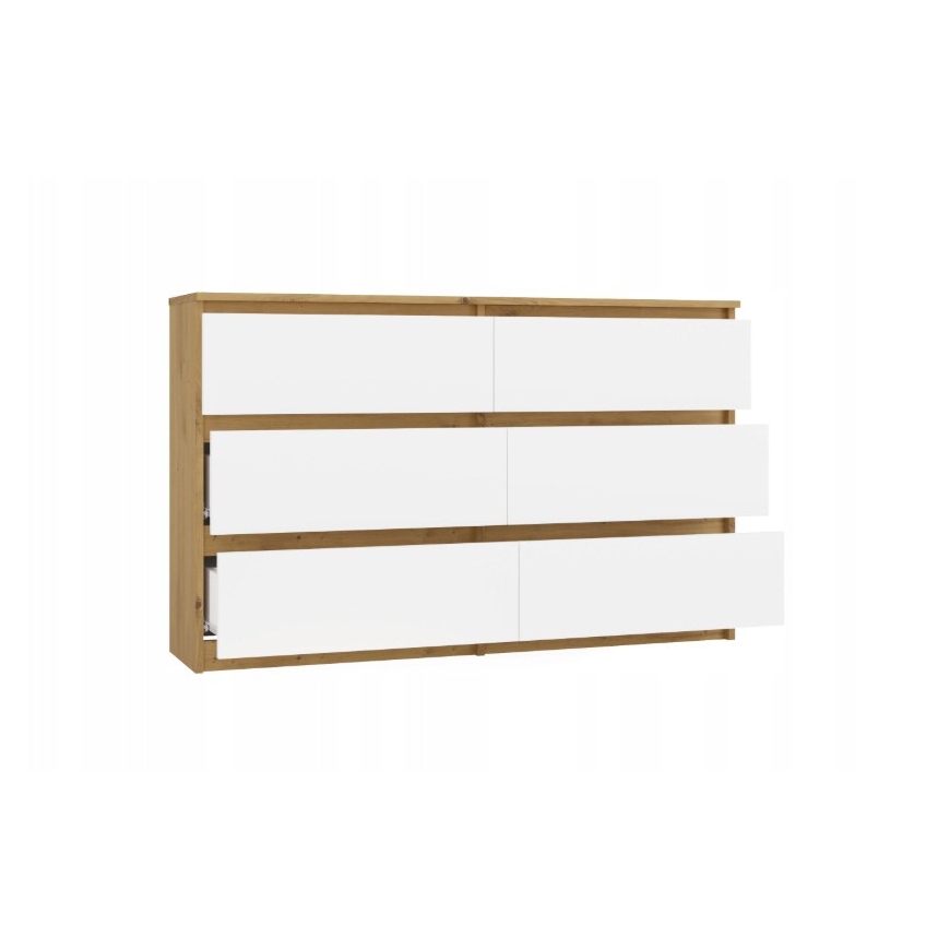 M6 MALWA KOMODA 120 CM 6 DĖŽIŲ ŪKINIS ĄŽUOLAS/BALTA – 2
