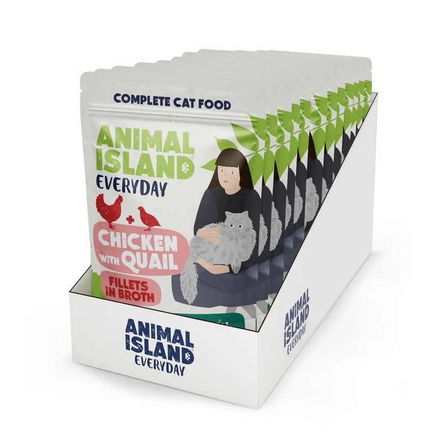 ANIMAL ISLAND Chicken with Quail Fillets in Broth - Wet Cat Food - 12x85g