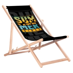 GreenBlue GB183 Classic Beech Deck Chair with "Summer Vibes" Print