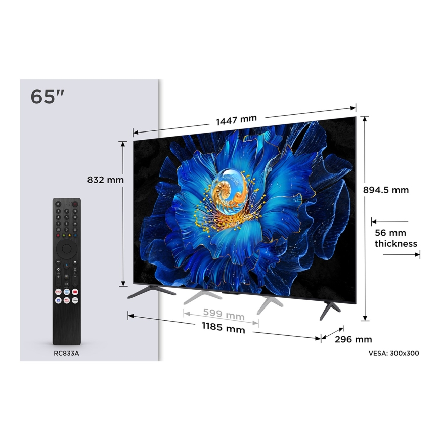 TCL C69KS 65C69KS televizorius 165,1 cm (65") 4K Ultra HD Smart TV Wi-Fi metalinis