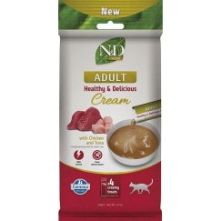FARMINA N&D Prime Cat Cream su vištiena ir tunu suaugusiems katėms – Kačių skanėstas – 4 × 15 g