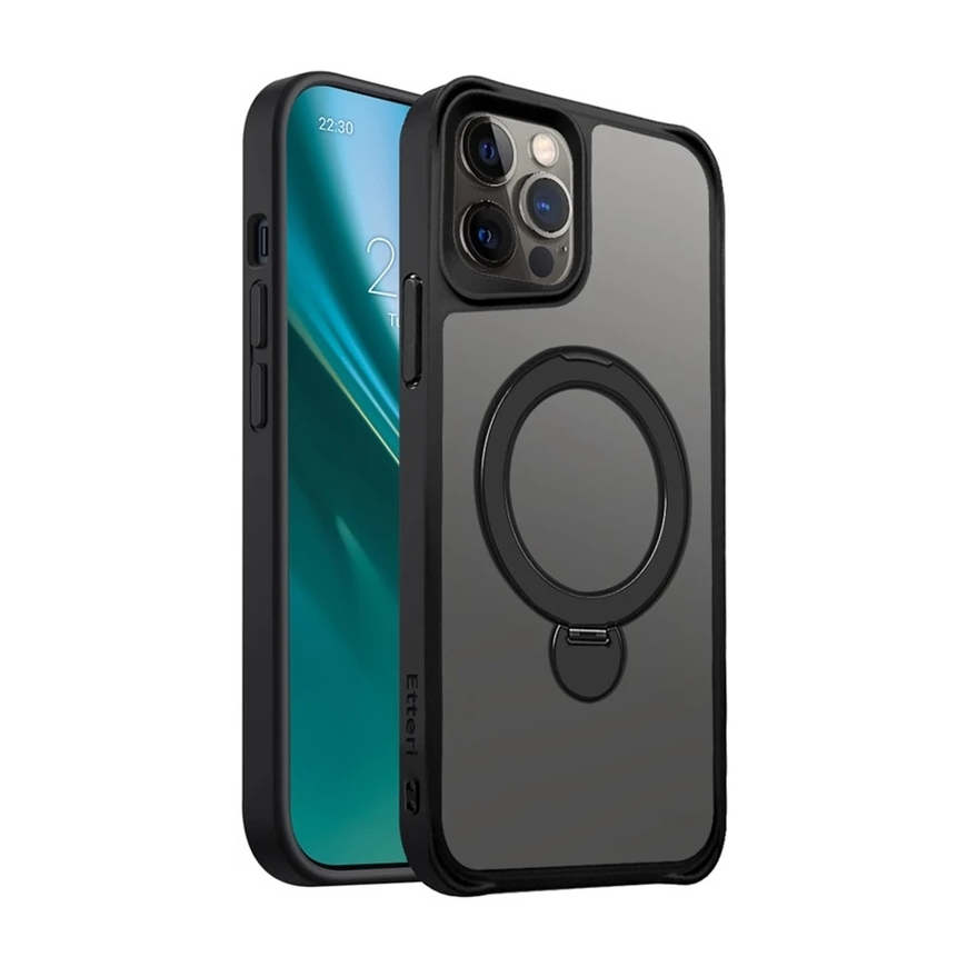 Etteri Matt Mag Ring -kotelo iPhone 12 / 12 Pro 6,1" musta – 3