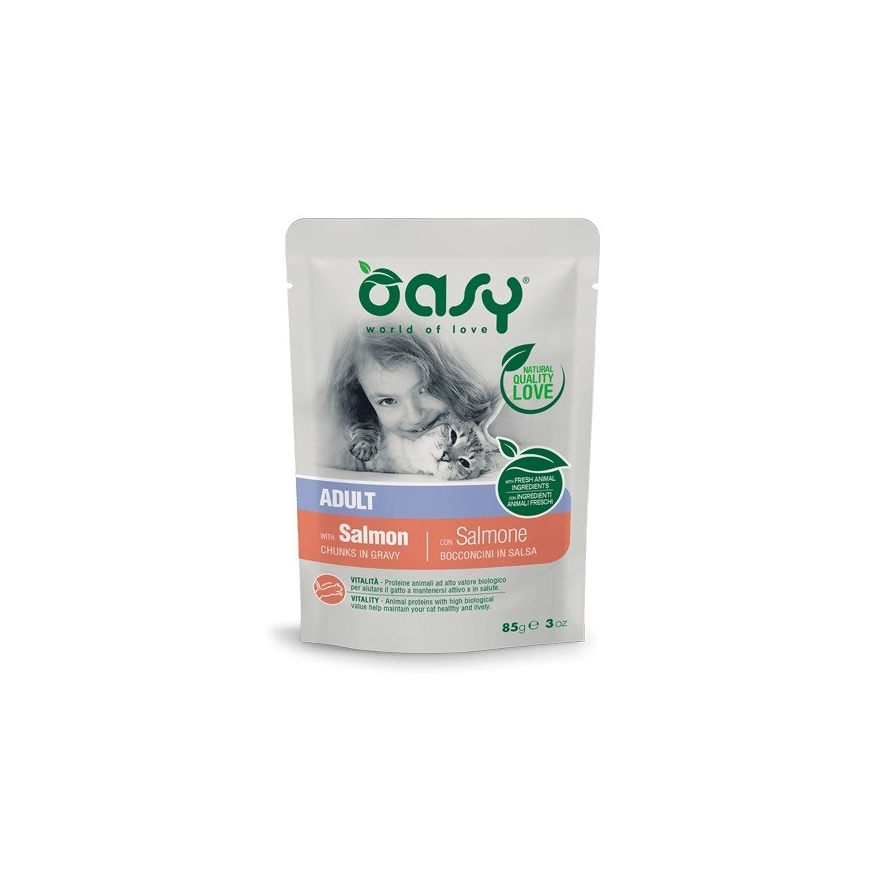 OASY gabaliņi mērcei ar lasi - mitra kaķu barība - 85g