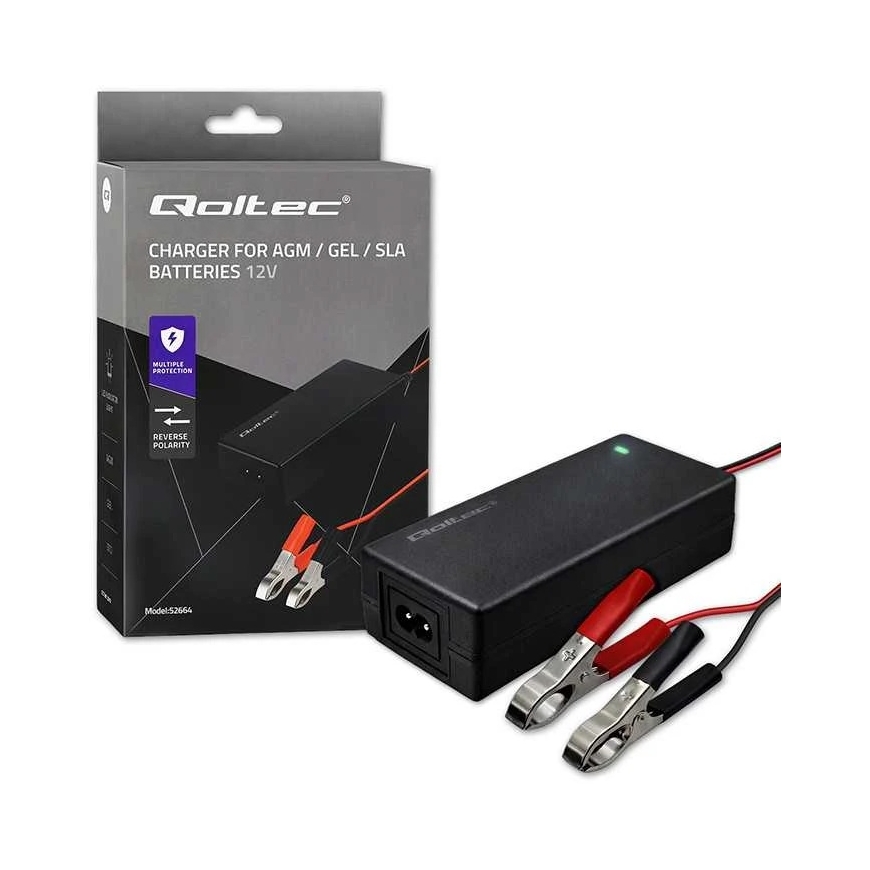 Qoltec Automatinis 12V 4A AGM GEL baterijų įkroviklis su LED ir 1.8m kabeliu