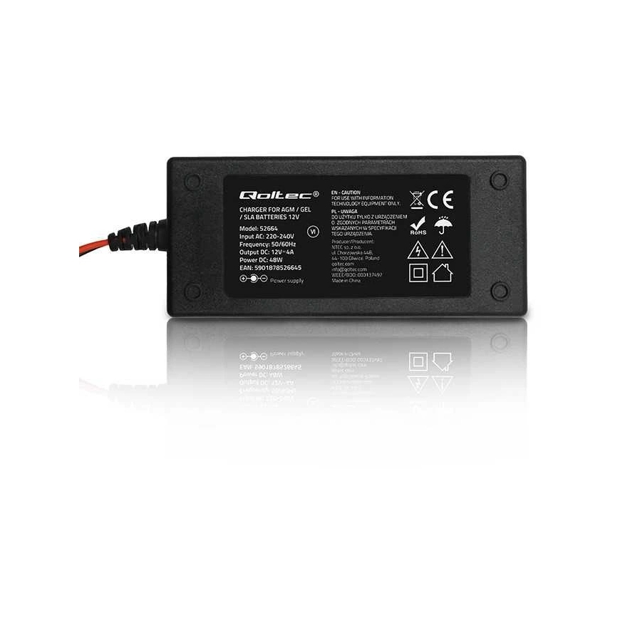 Qoltec Automaatne 12V 4A AGM GEL akulaadija LED ja 1.8m kaabliga – 2