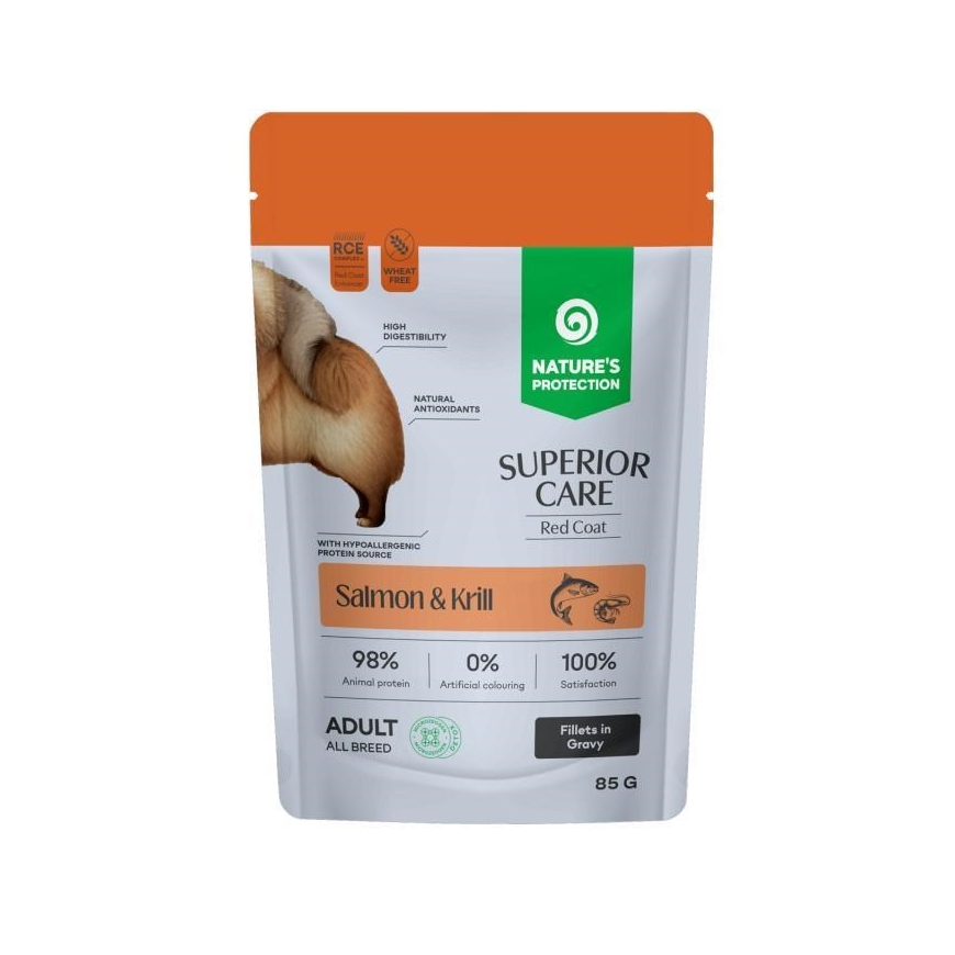 NATURE'S PROTECTION Superior Care Punainen turkki Lohta&Krilssi - märkä koiranruoka - 85g