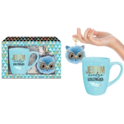 Bgtech Mukit - Olen Erittäin Riippuvainen - Mukisetti Barrel Pastel 300ml Sininen + Pöllöriipus