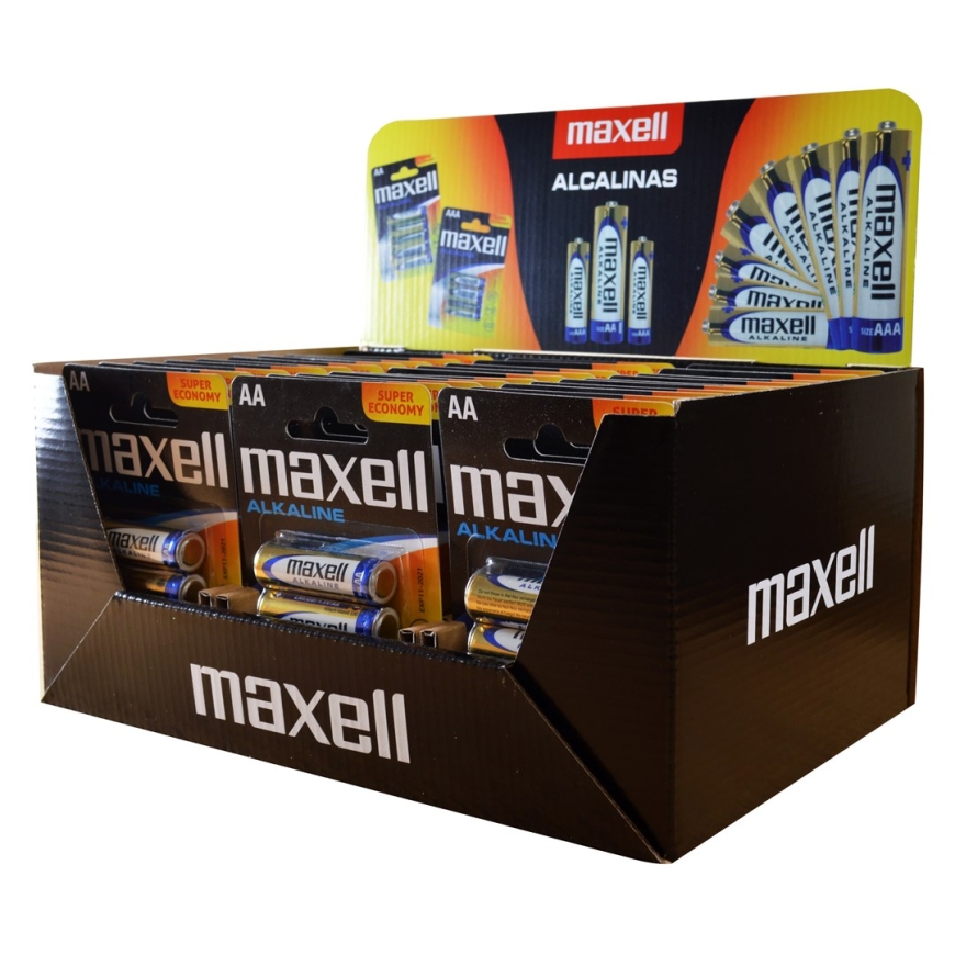 Maxell šarminės LR6 AA 4-vnt. pakuotė (30 pakuočių po 120 šarminių baterijų)