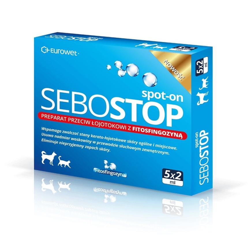 EUROWET Sebostop Spot-on - preperāts pret seboreju suņiem un kaķiem - 5 x 2 ml