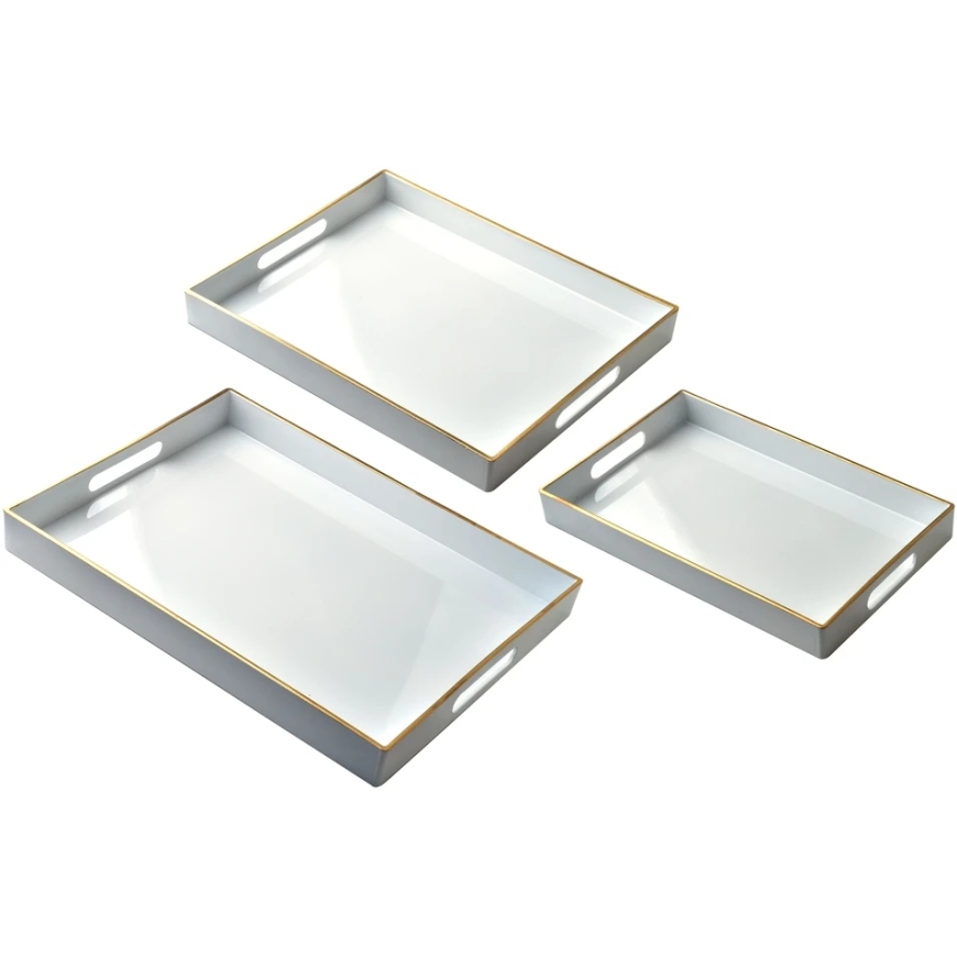 Mondex BLANCHE Baltas 3 dekoratyvinių padėklų rinkinys 40x30x4cm/35x25x3.5cm/30x20x3.5cm – 3