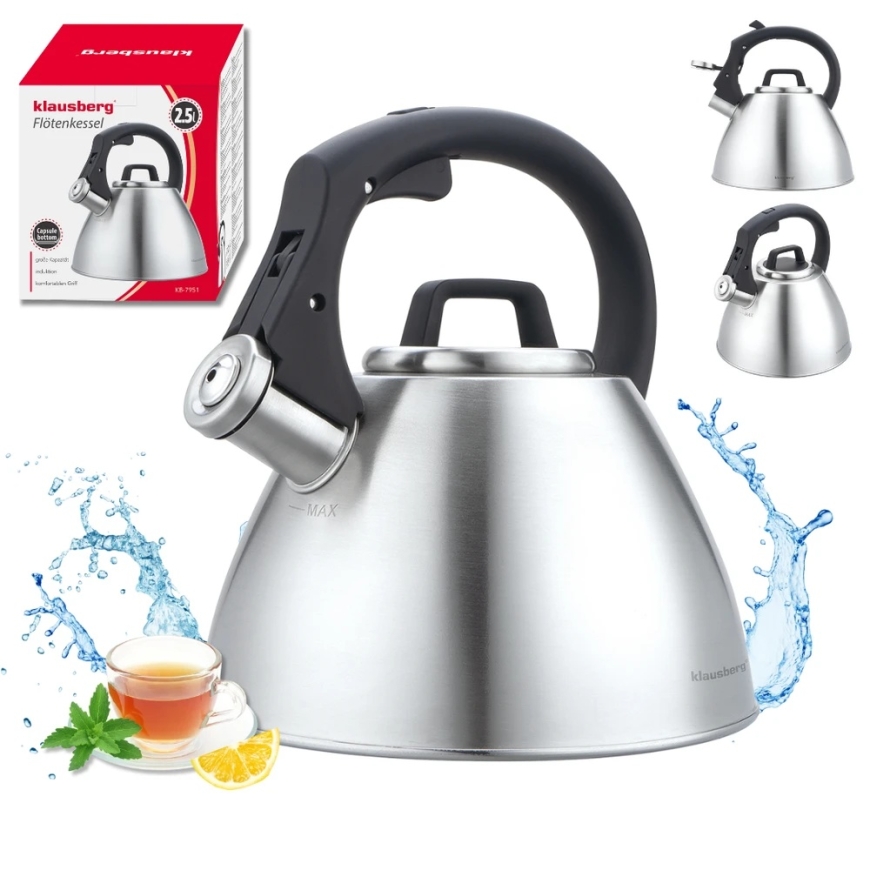 Kettle, 2.5 l stainless steel kettle with whistle and soft handle, Klausberg kb-7951 – 4