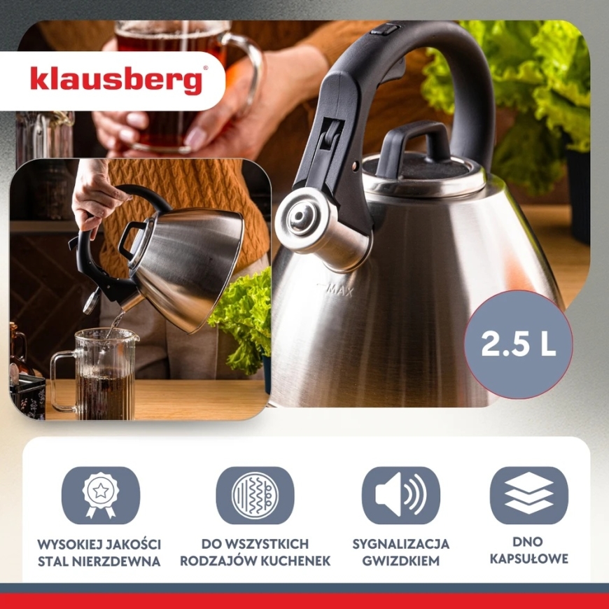 Keen, 2,5 l roostevabast terasest keetja vile ja pehme käepidemega, Klausberg kb-7951 – 5