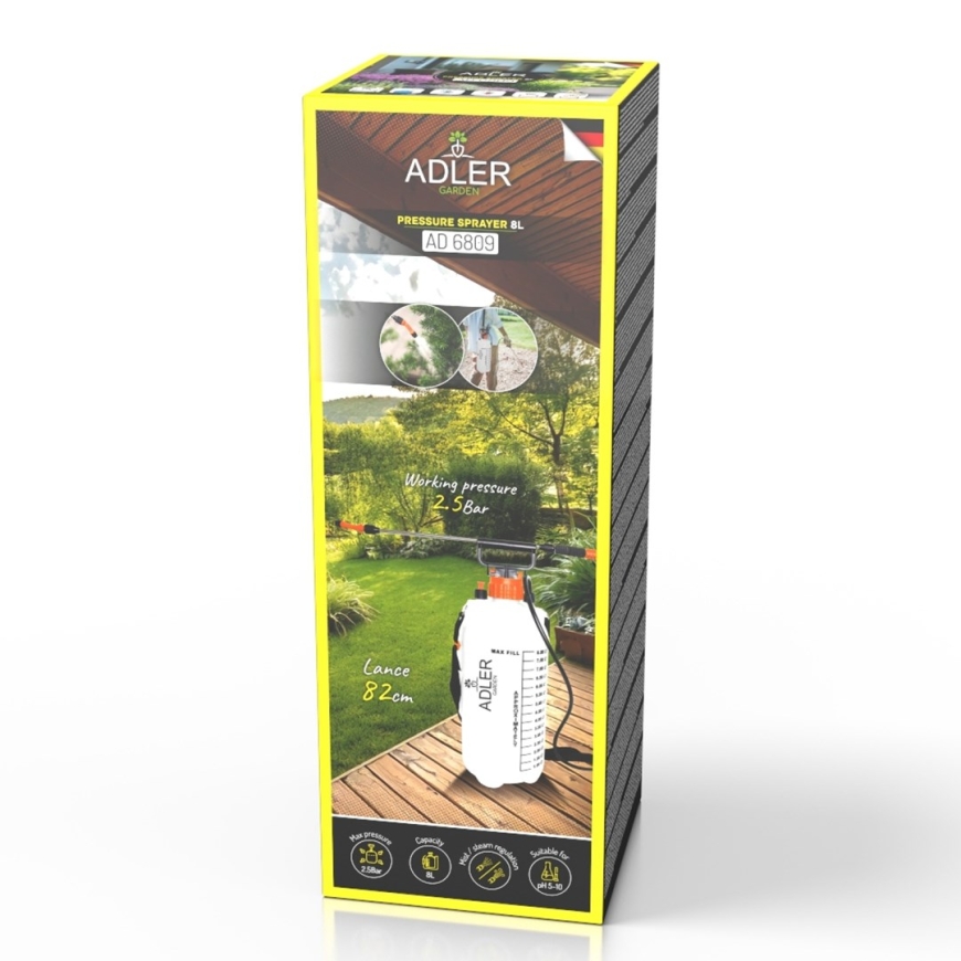 Spaudimo purkštuvas ADLER AD 6809, rankinis, 8L, baltas, oranžinis – 4