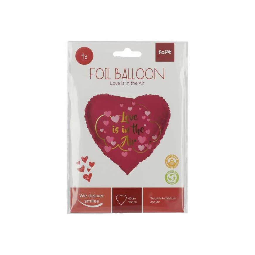 Folat Foil Balloon Heart shaped "Love is in the Air" 45cm – 2