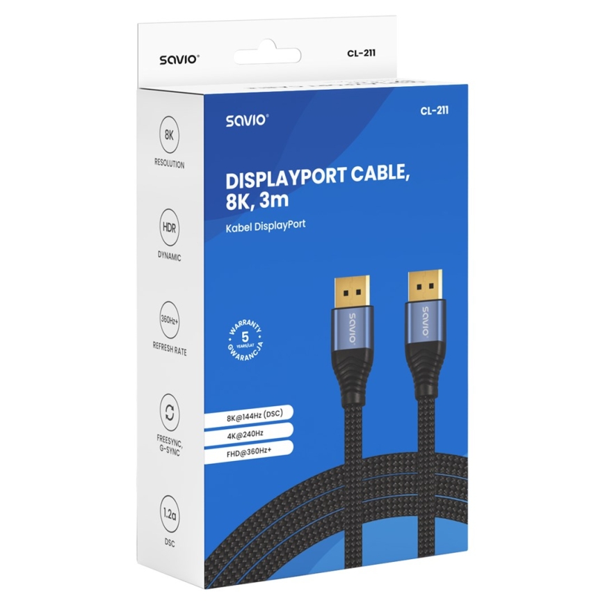 Кабель DisplayPort Savio CL-211, 3 м, черный – 3