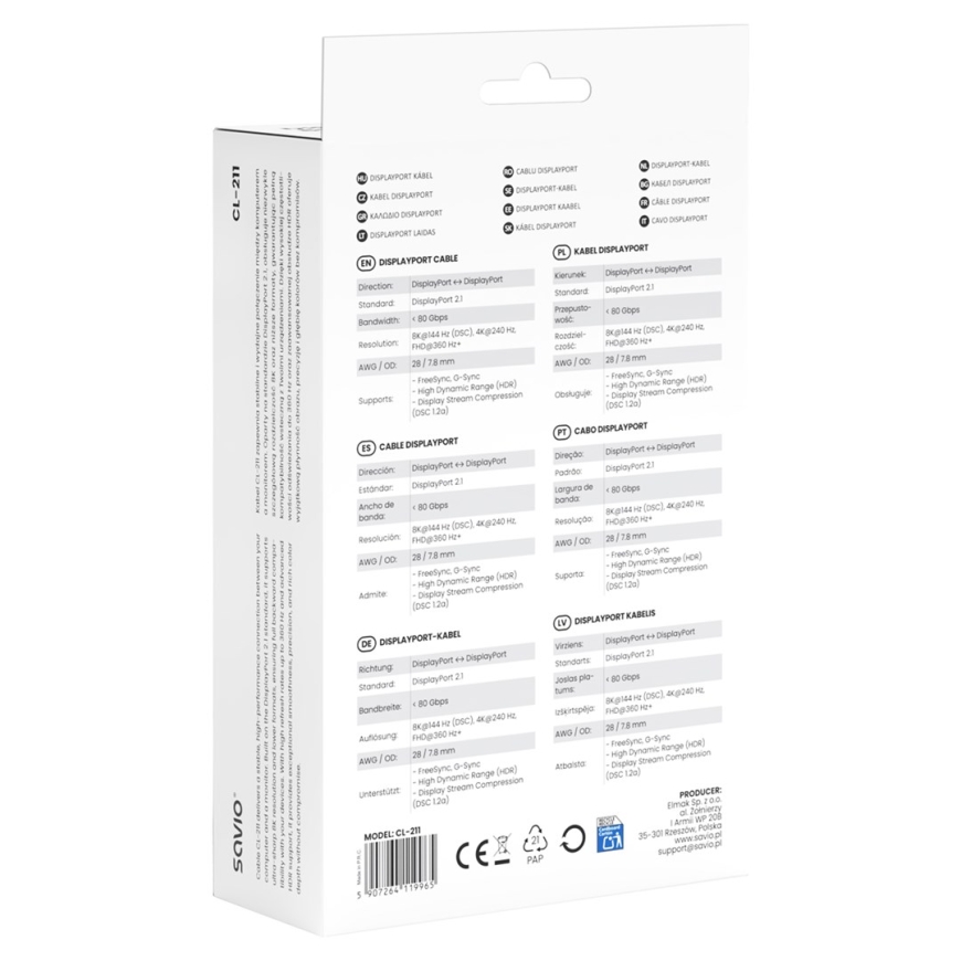 Savio CL-211 DisplayPort kabelis 3 m Melns – 4