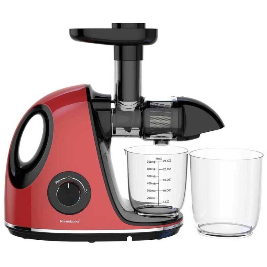 Sulčiaspaudė Lėtaeigė sulčiaspaudė vaisiams ir daržovėms, horizontali su rankena, 150 W, vyšninės raudonos spalvos, Klausberg, k