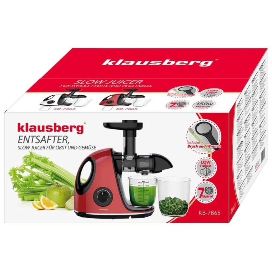 Hidasmehumaaker hedelmille ja vihanneksille, vaakasuora kahvalla, 150 W, kirsupunainen, Klausberg, kb-7865 – 2