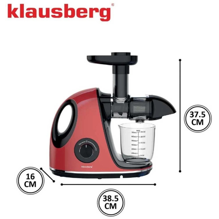 Hidasmehumaaker hedelmille ja vihanneksille, vaakasuora kahvalla, 150 W, kirsupunainen, Klausberg, kb-7865 – 3