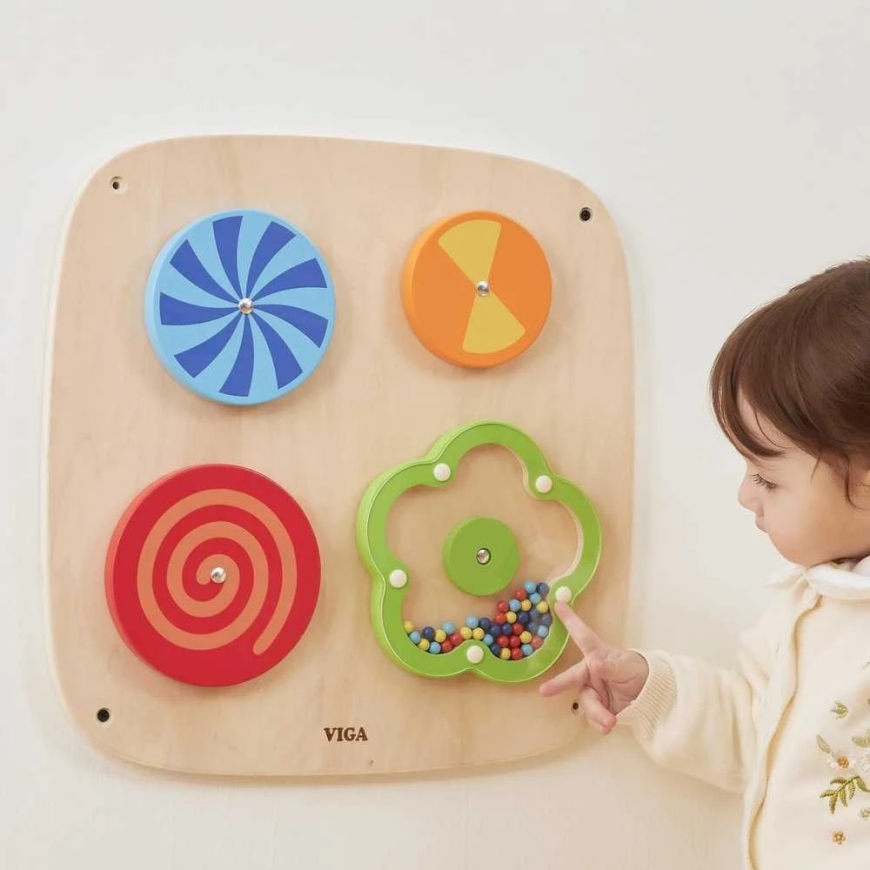 Viga Toys Wooden Wall Activity Panel VIGA with Spinning Patterns for Kids – 3