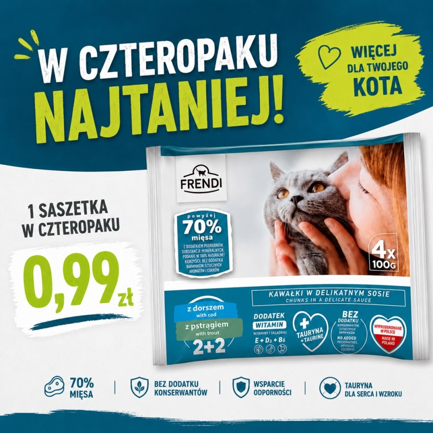 FRENDI Zivju un foreļu mērce kastē – mitrā kaķu barība – 4x100g