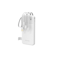 W11-W 10000mAh 10W Powerbank ar iebūvētiem kabeļiem un lukturīti baltā krāsā