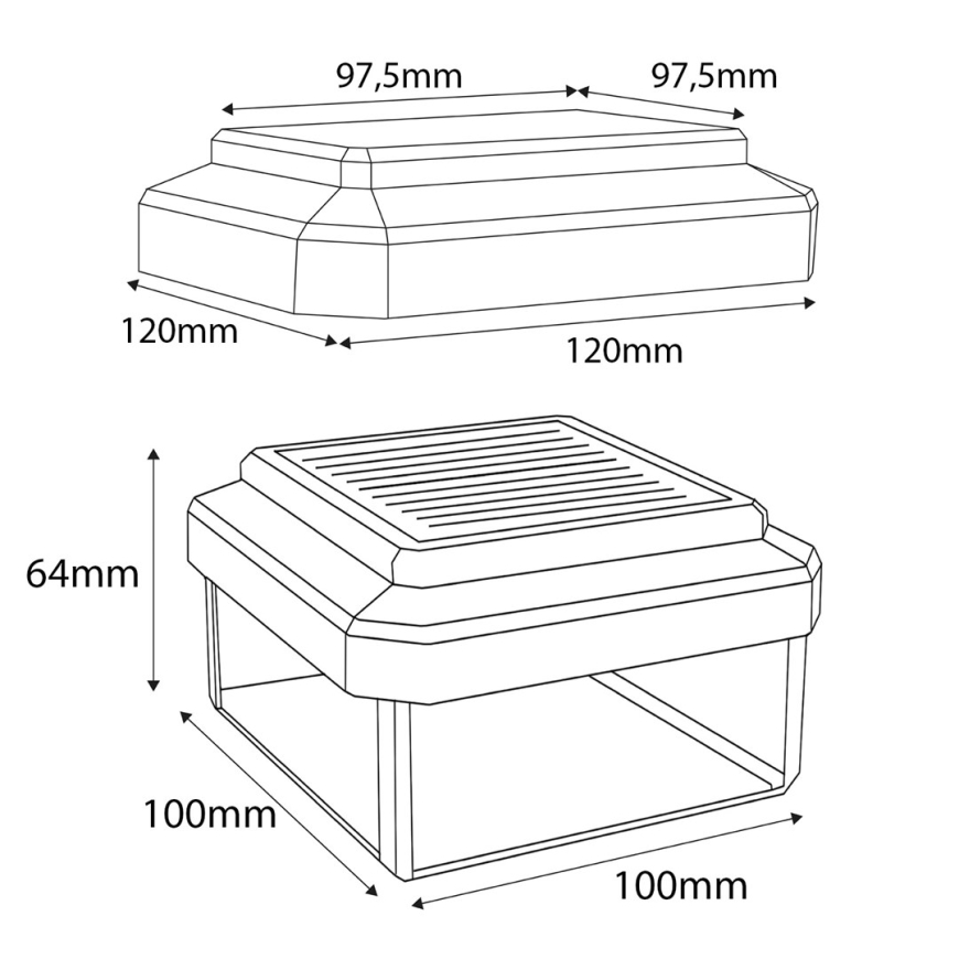 GreenBlue Solar LED -pylväsvalo, 100x100mm, kuoren muotoinen katto, 3200K, GB128 WW – 5