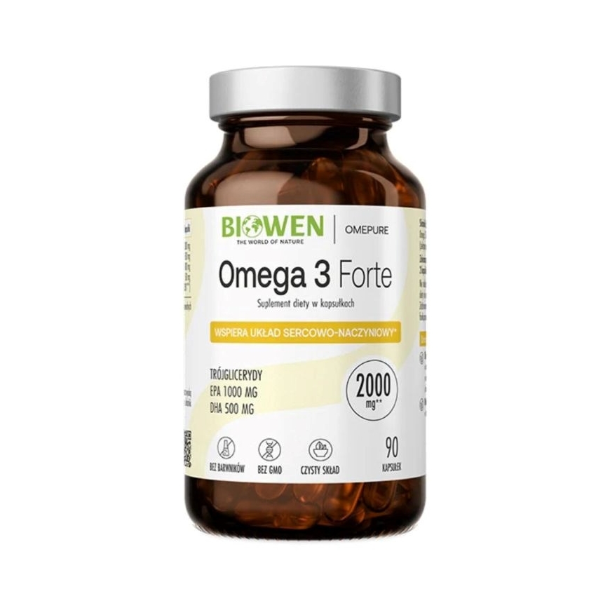 BIOWEN Omega 3 Forte 1000 mg EPA, 500 mg DHA – uztura bagātinātājs cilvēkiem – 90 kapsulas