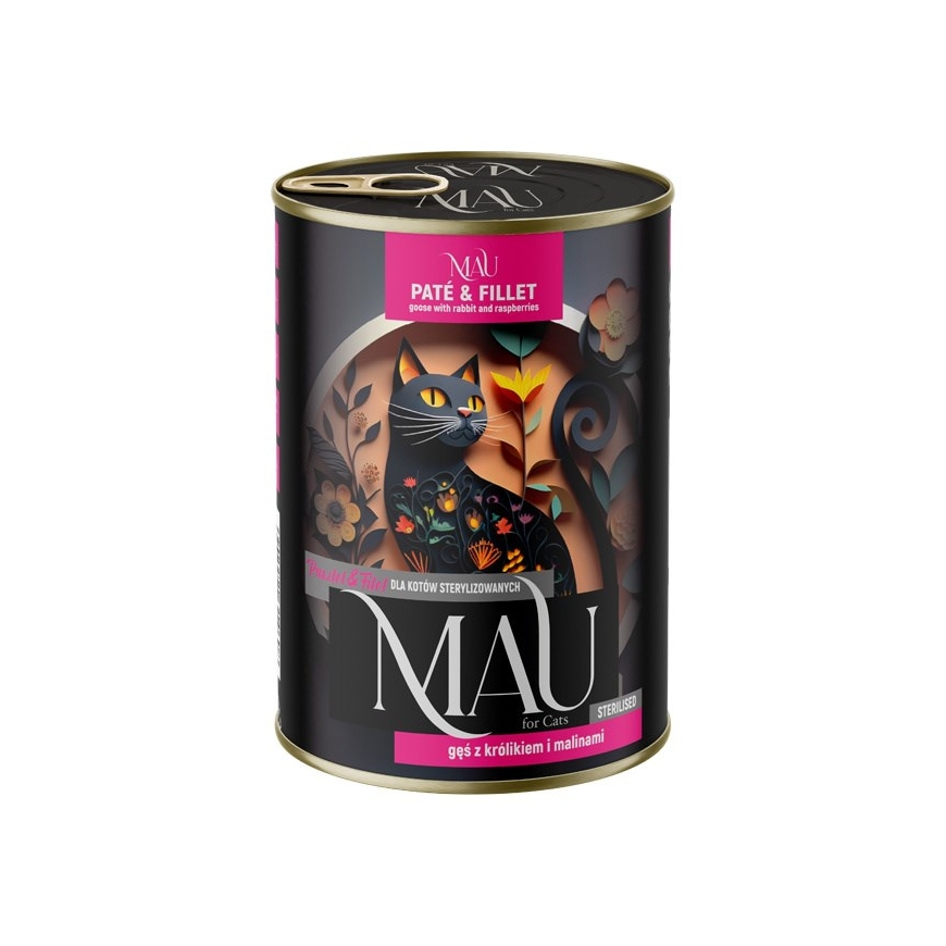 MAU Pate ir Filė Sterilizuota antis su triušiu ir avietėmis - šlapio katės maisto - 400g