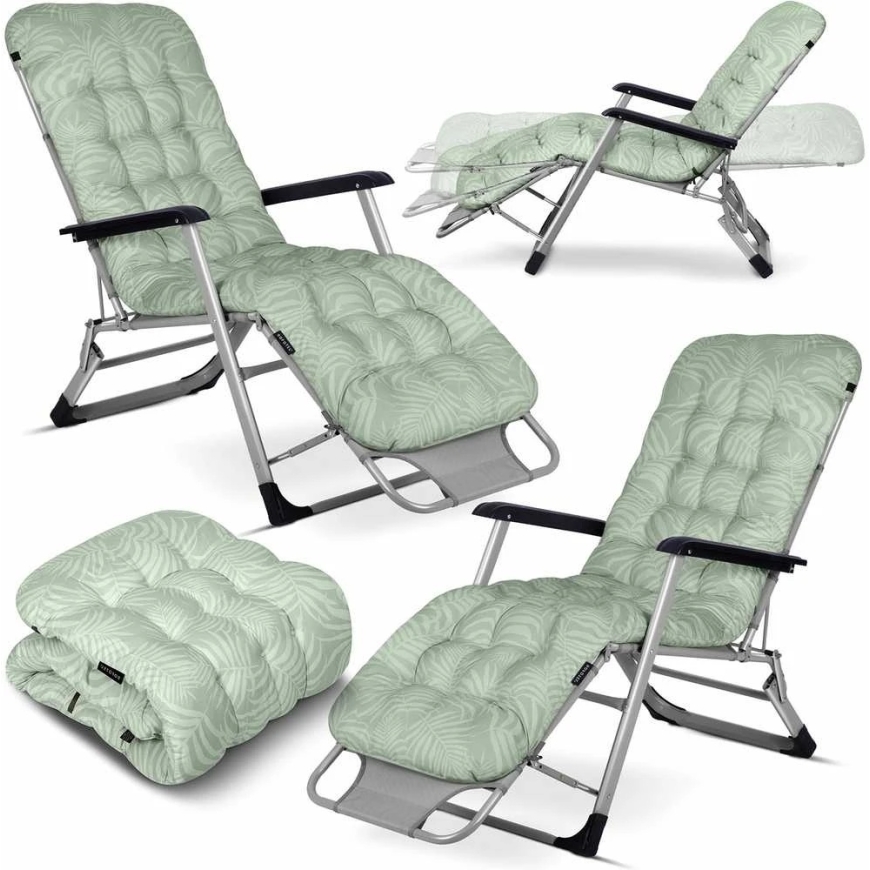 Folding garden lounger with cushion Sofotel ChillWell, 2 pieces set, light green